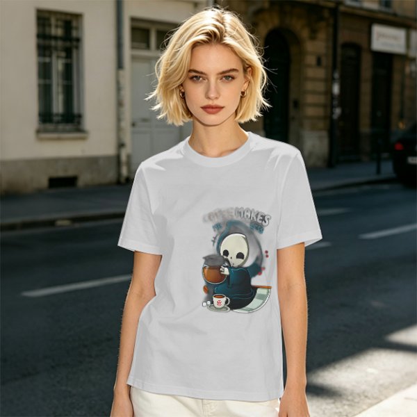Cute Grim Reaper Coffee Lover Graphic T-Shirt
