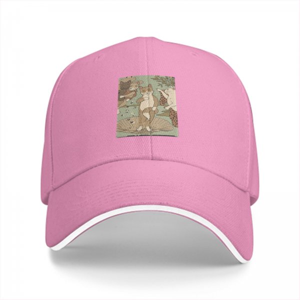 Black baseball cap with vintage illustrated cats design