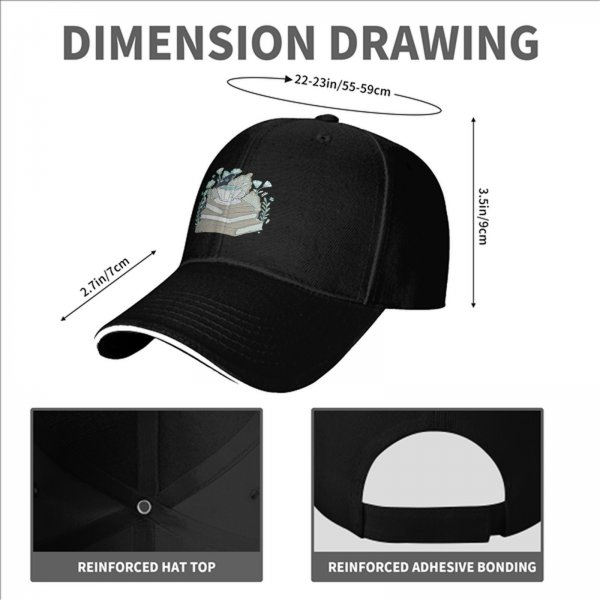 Black baseball cap with teacup on books and botanical print