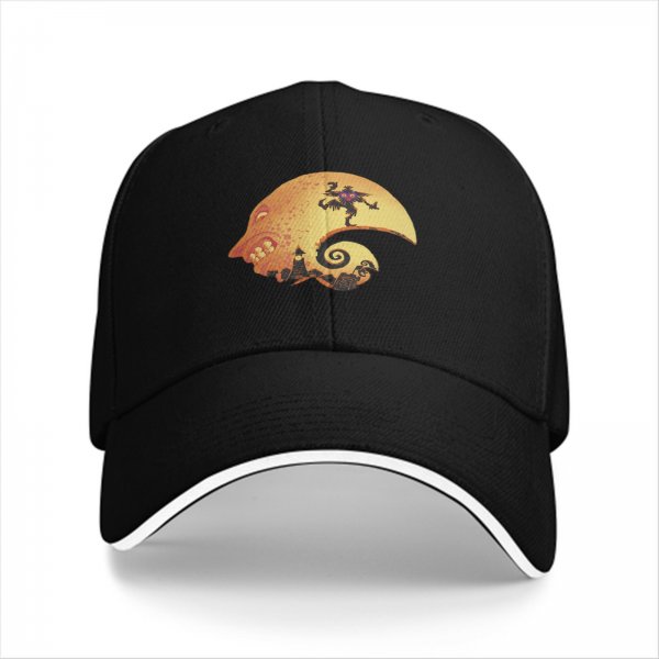 Black baseball cap with Halloween skull moon graphic design