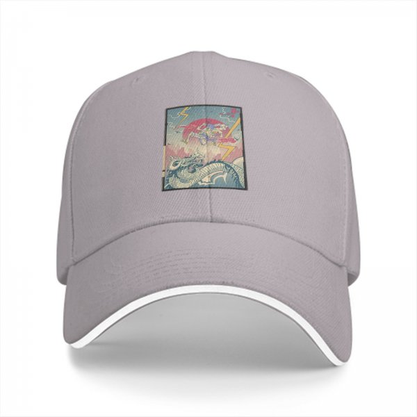 Black Baseball Cap with Japanese Ukiyo-e Dragon and Lightning Art Print