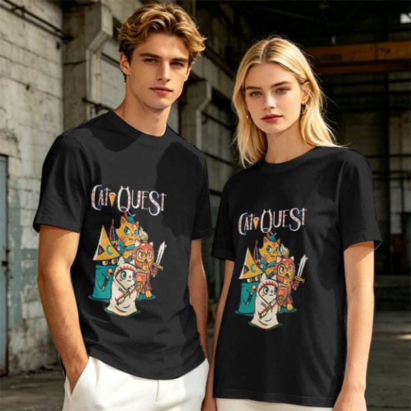 Cat Quest Themed T-Shirt With Fantasy Cat Warrior Characters