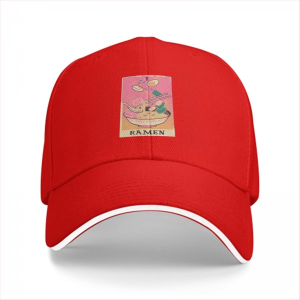 Black Baseball Cap With Retro Ramen Bowl Graphic Print