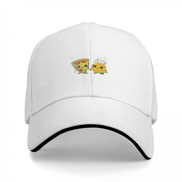 Black Baseball Cap With Cute Pizza And Pineapple Friends Print