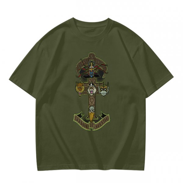 Olive Graphic T-Shirt With Anchor And Animal Head Emblem Print