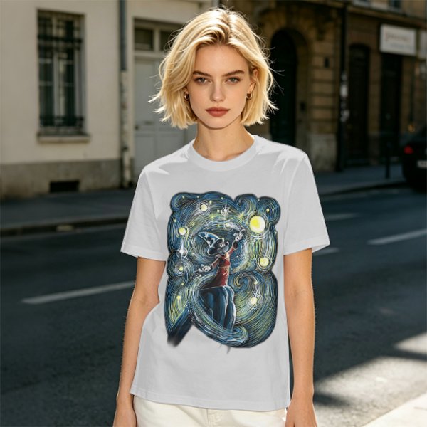 Olive T-Shirt With Sorcerer Mickey Starry Night Artwork