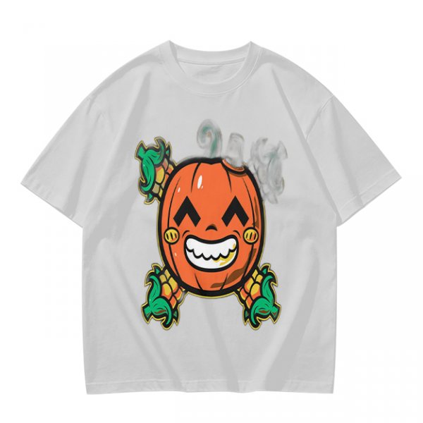 Olive T-Shirt with Smiling Pumpkin Corn Crossbones Graphic