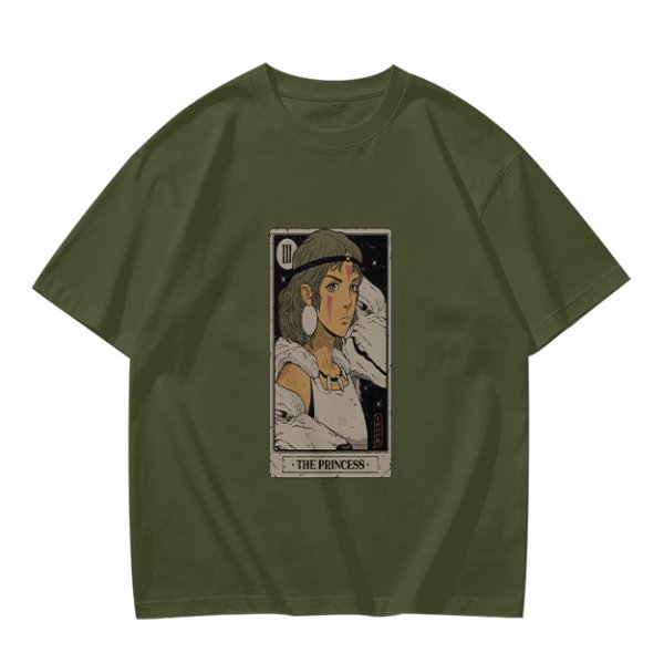 Olive Green T-Shirt With The Princess Tarot Card Style Anime Print