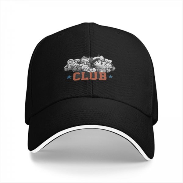 Black Baseball Cap with Cartoon Characters and CLUB Print