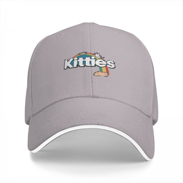 Black baseball cap with kitties and rainbow graphic