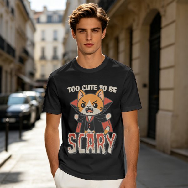 Too Cute To Be Scary Vampire Cat Graphic T-Shirt