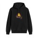 Black Hoodie With Chubby Yellow Cat And Dark Themed Graphic Print
