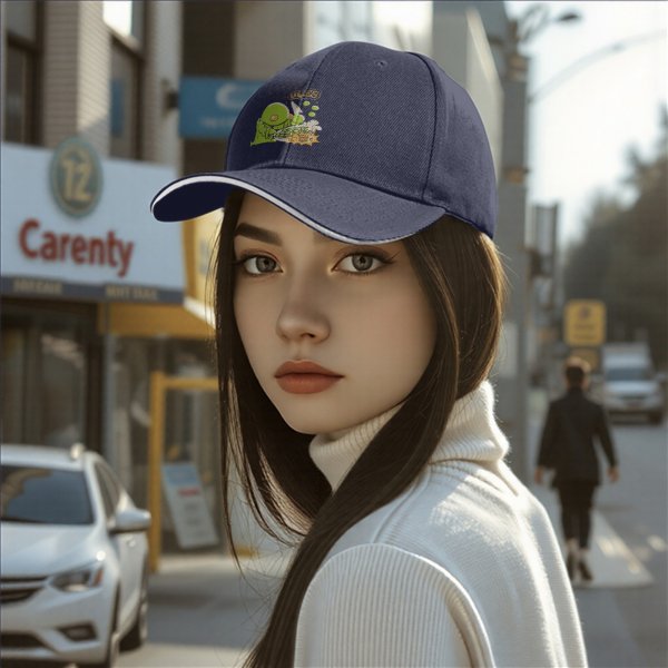 Black baseball cap with green chocobo cooking peas graphic