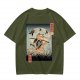 Samurai Cat Fighting Ninjas Ukiyo-e Style Graphic T-Shirt