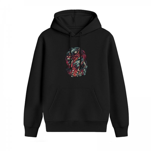 Black Hoodie With Dark Abstract Monster Graphic Print