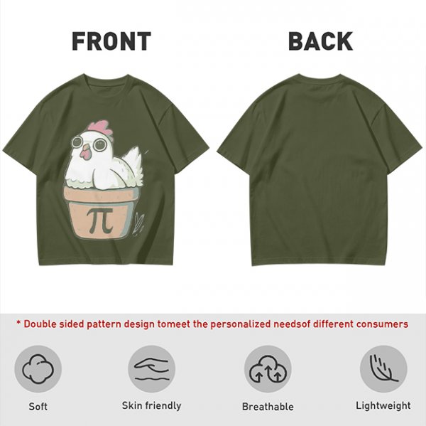 Olive T-Shirt With Cute Chicken In Pi Pot Graphic