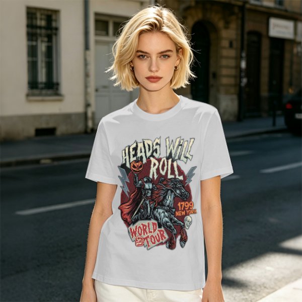 Olive graphic t-shirt featuring Headless Horseman 'Heads Will Roll World Tour' print