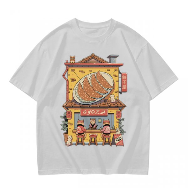 Olive T-Shirt With Cat Gyoza Restaurant Illustration
