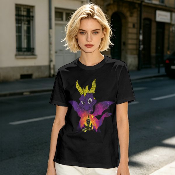 Olive T-Shirt Featuring Spyro The Dragon With Castle Galaxy Artwork