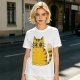 Olive Green T-Shirt With Cute Surprised Yellow Tabby Cat Graphic