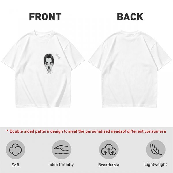 Oversized Olive T-Shirt With Wednesday Addams Portrait Print