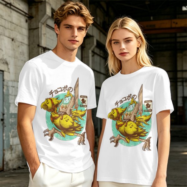 Chocobo Rider with Retro Game Character Graphic T-Shirt