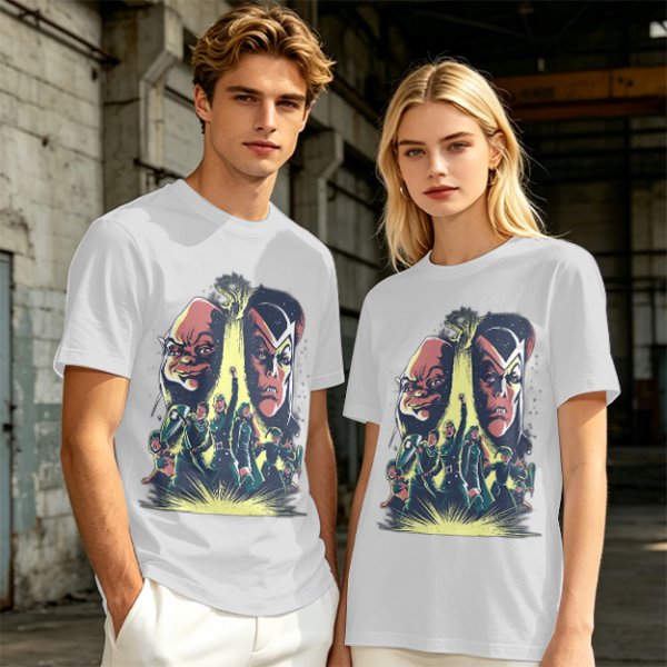 Olive Graphic Tee With Retro Sci-Fi Character Art Print