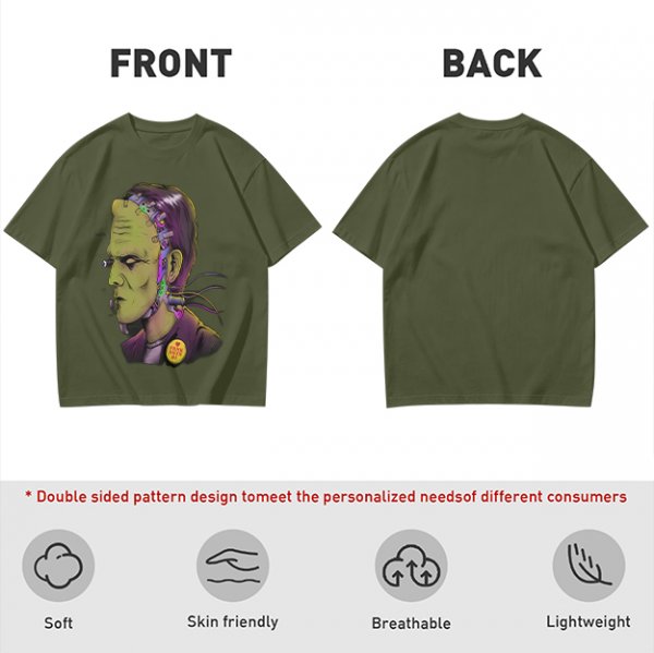 Olive T-Shirt with Frankenstein Monster Portrait Print