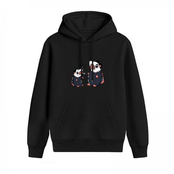 Black hoodie with cute cartoon opossum pair graphic