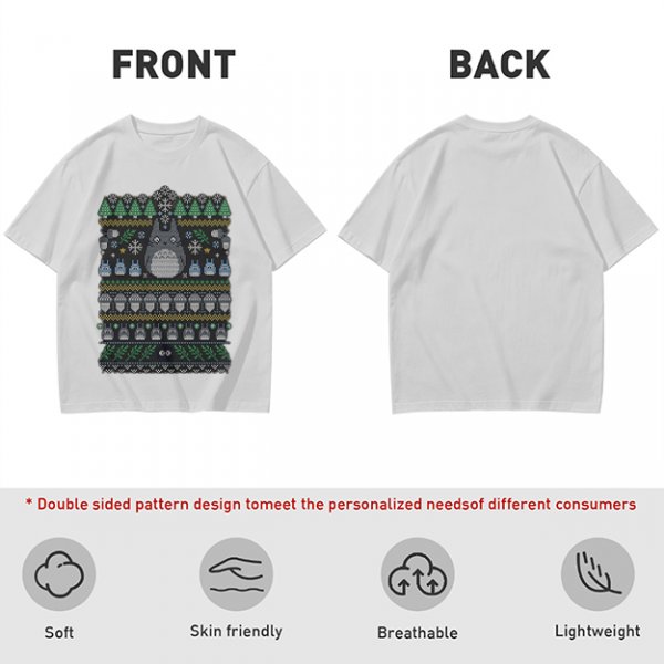 Olive T-Shirt With Totoro Ugly Christmas Sweater Style Print