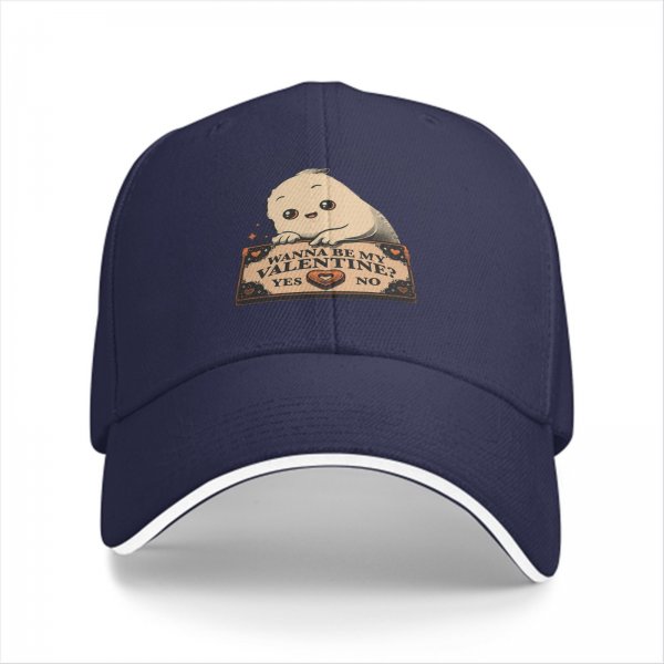 Black baseball cap with cute ghost 'Wanna Be My Valentine?' print