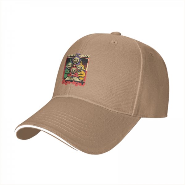 Black baseball cap with creepy Teletubbies 'Always Say Bye-bye' print