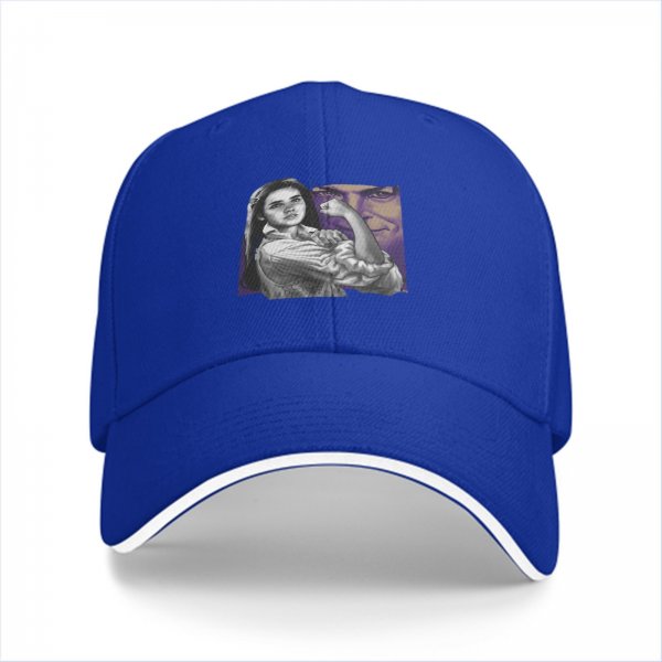 Black baseball cap with flexing woman and man face graphic