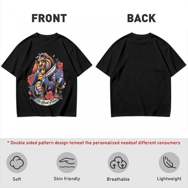 Olive T-shirt featuring The Cursed Prince Beast with roses and candelabra