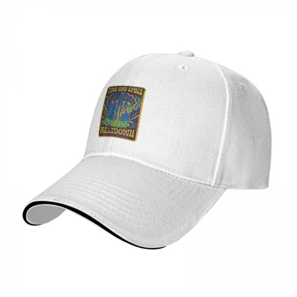 Black baseball cap with Time and Space Meltdown psychedelic TARDIS graphic