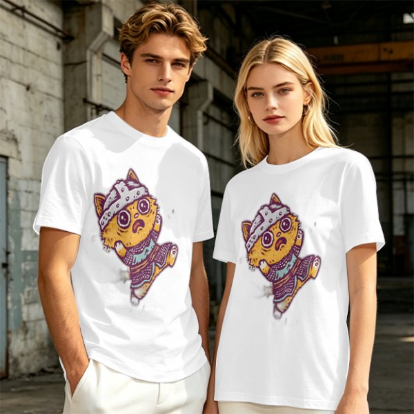 Olive T-Shirt With Scared Viking Cat Graphic Print