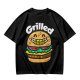 Olive T-Shirt with Smiling Grilled Burger Graphic