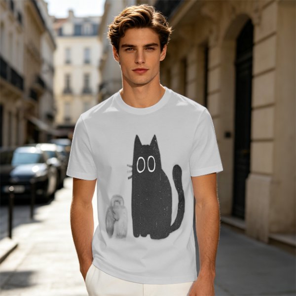 Oversized Olive T-Shirt With Cute Black Cat Graphic Print