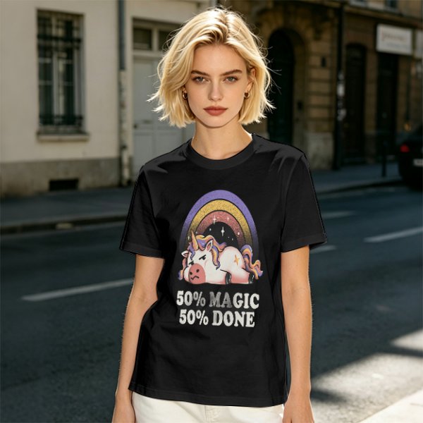 Olive T-Shirt With Grumpy Unicorn 50% Magic 50% Done Print
