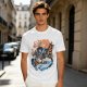 Olive T-shirt with Skeleton Musician Playing Guitar Over Ocean Waves