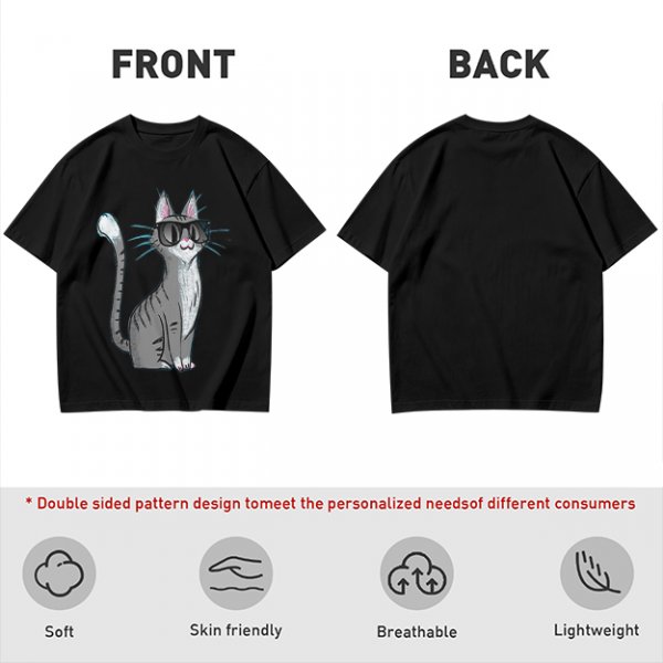 Olive T-Shirt With Cool Gray Cat Wearing Sunglasses Print