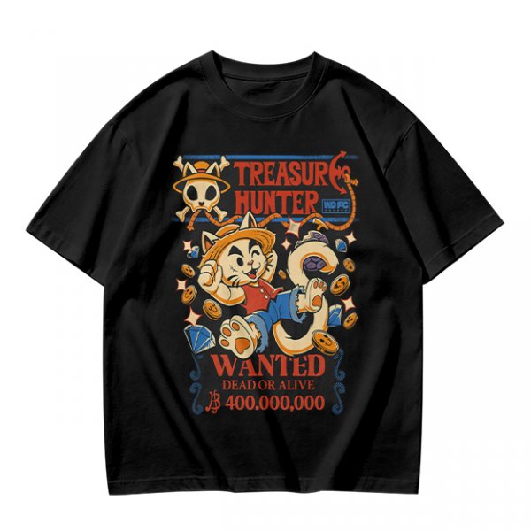 Treasure Hunter Wanted Cat Graphic T-Shirt Design