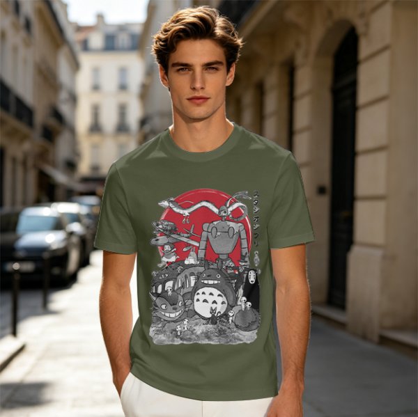 Studio Ghibli Characters Graphic Olive T-Shirt