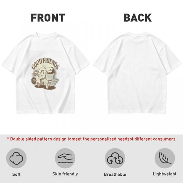 Olive green graphic t-shirt with good friends donut and coffee print