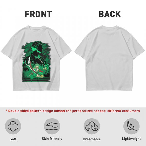 Olive Green Anime T-Shirt With Swordsman Character Artwork