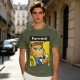 Olive green t-shirt with a cat in a Rosie the Riveter pose and 'Purrrsist!' text