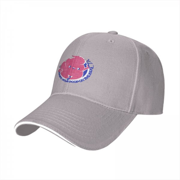 Black baseball cap with cartoon poop graphic and text print