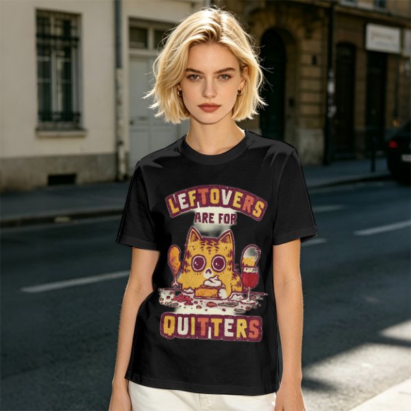 Leftovers Are For Quitters Cat Graphic T-Shirt