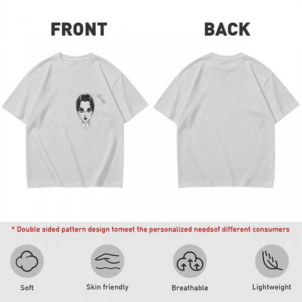 Oversized Olive T-Shirt With Wednesday Addams Portrait Print
