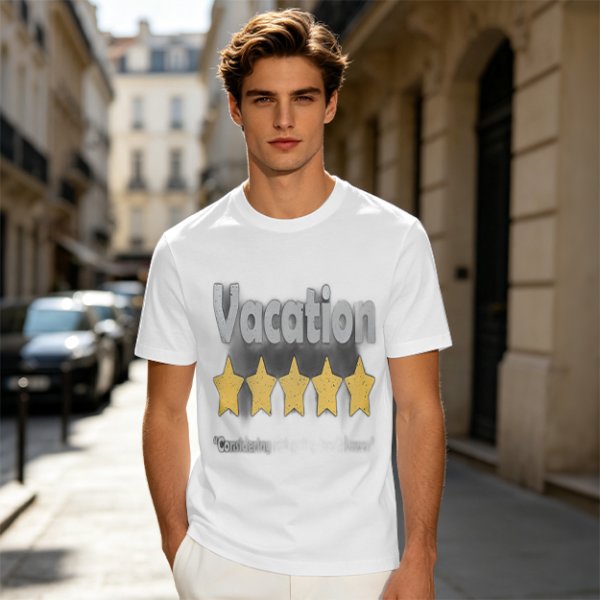 Olive Green T-Shirt With Vacation And Five Star Graphic Print